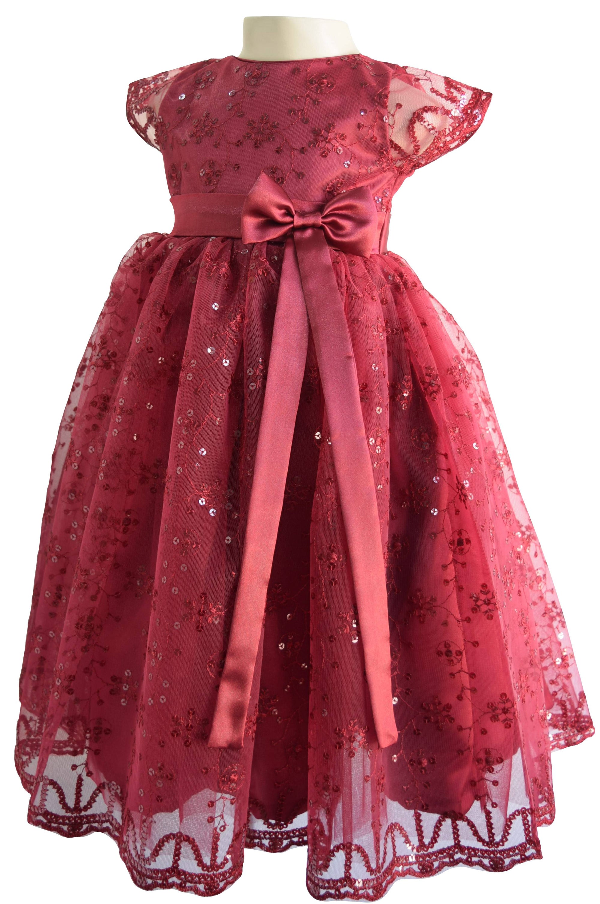 Gown for baby girls_Faye Burgundy Schiffli Gown