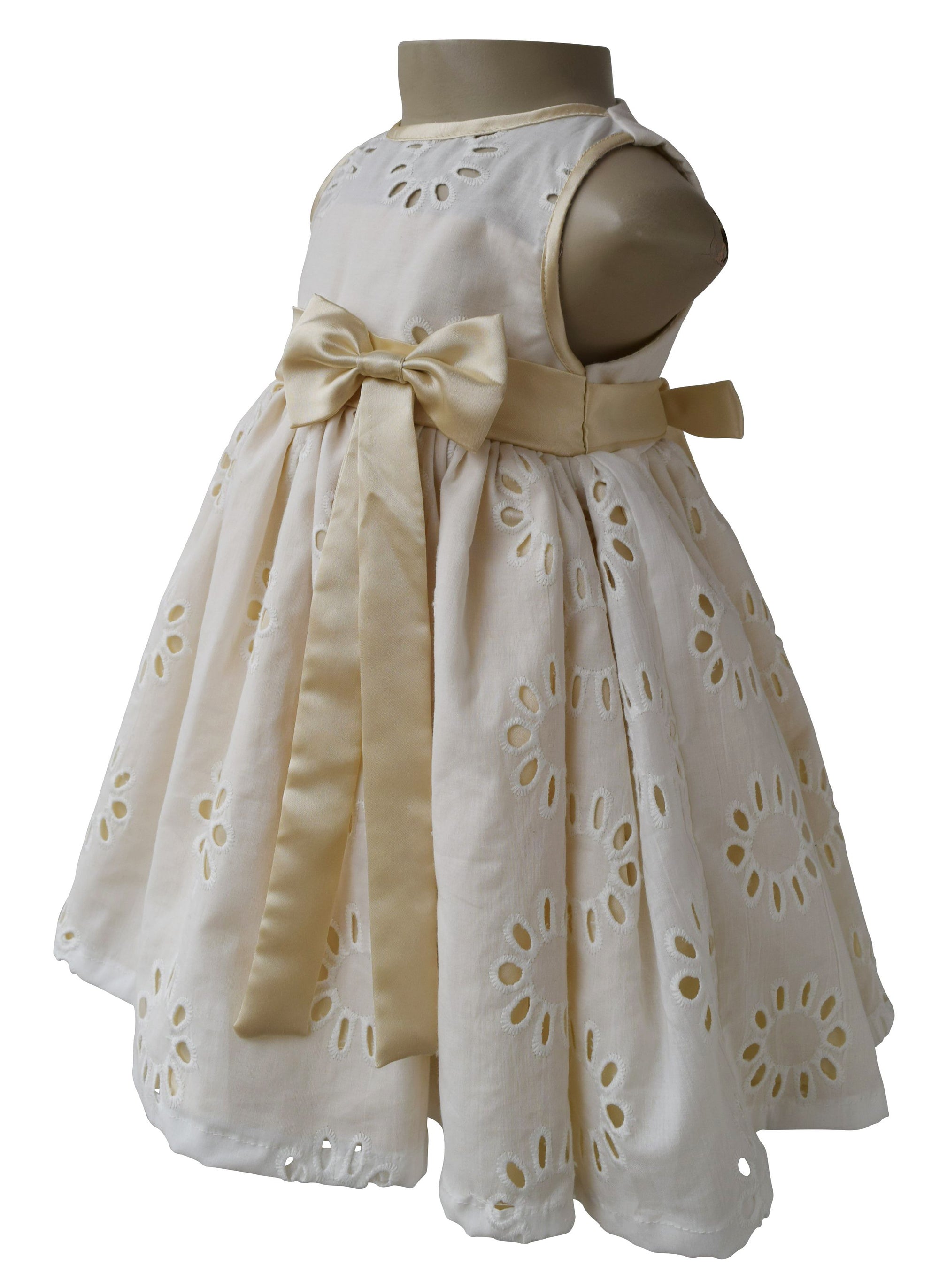 Dress for kids_Faye Cream & Gold Eyelet Dress