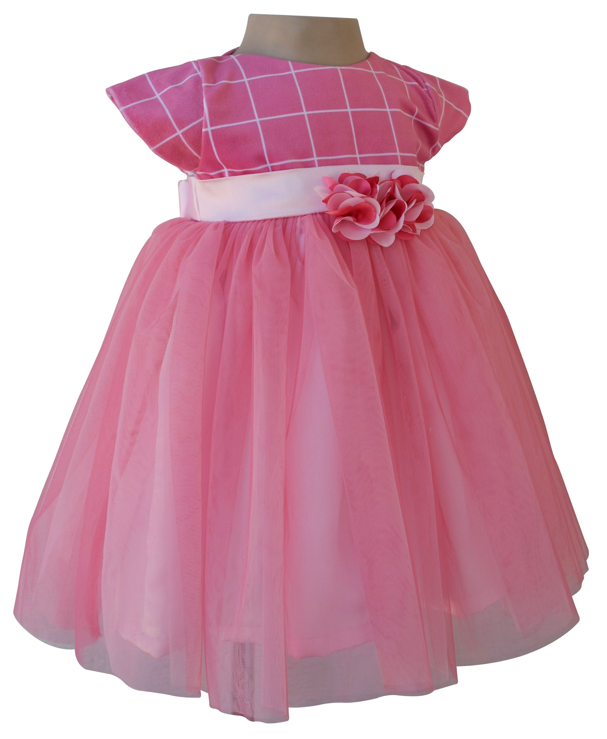 Kids Dress_Onion Pink Checks Party Dress_Faye