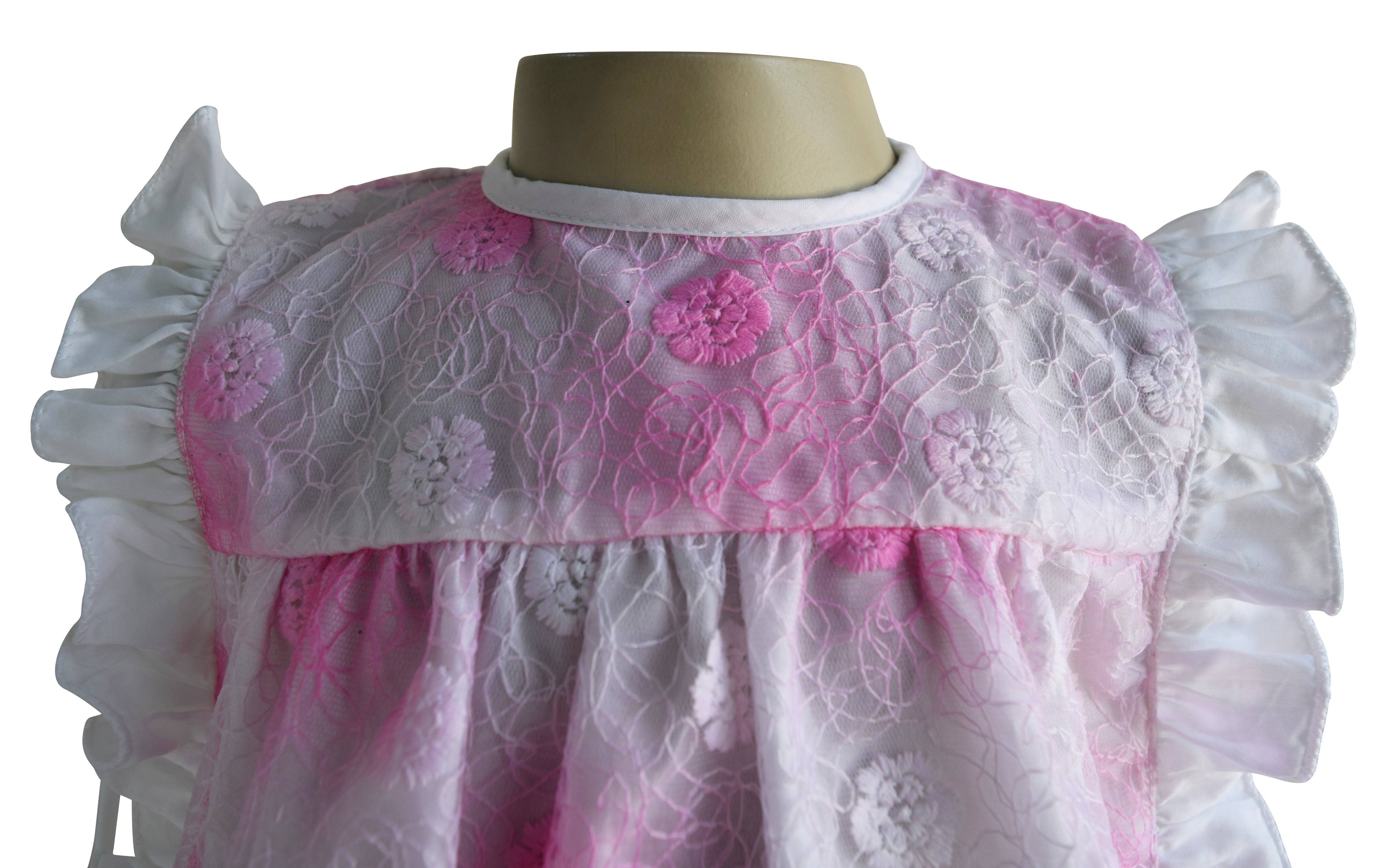 New born frock_Faye Pink & White Lace Baby Dress