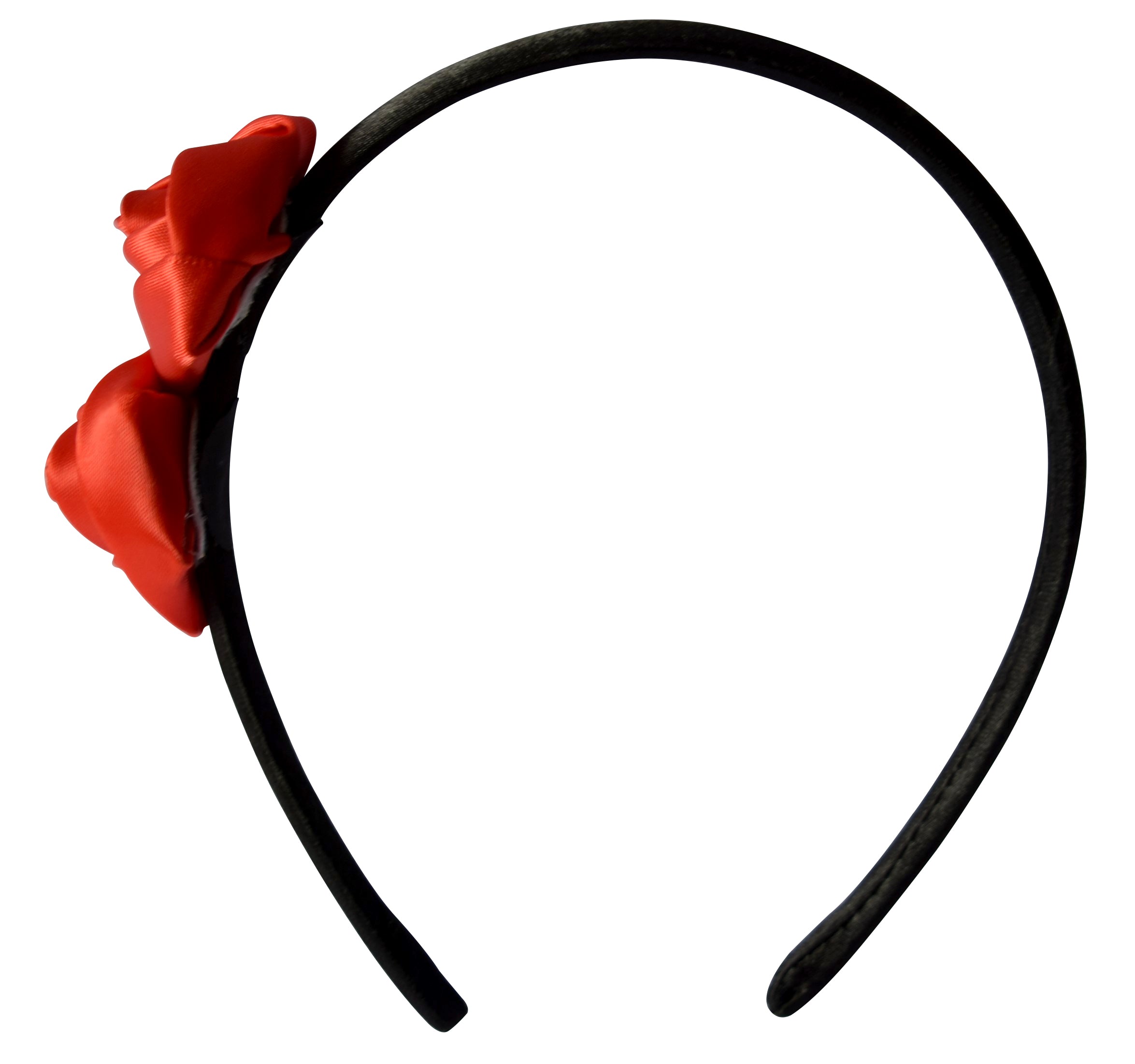 Hair Band with 2 Red Satin rolled flower on Black Satin