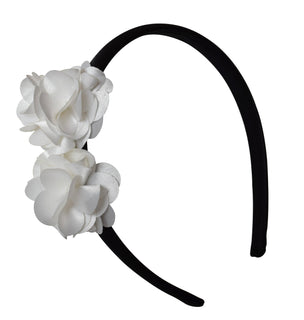 hairband_Ivory 2 flowers on Black Satin