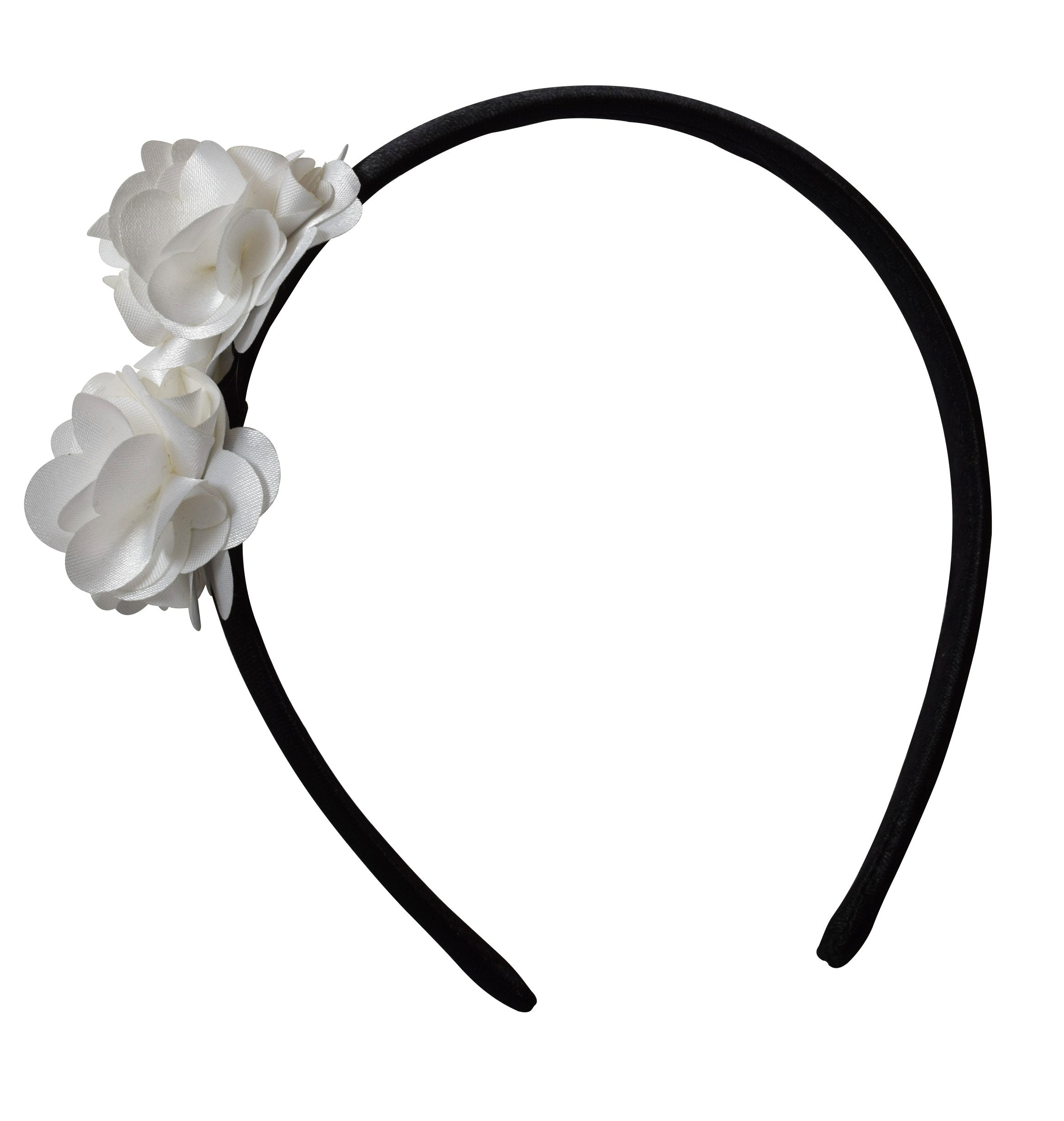 Hair bands_Ivory 2 flowers on Black Satin