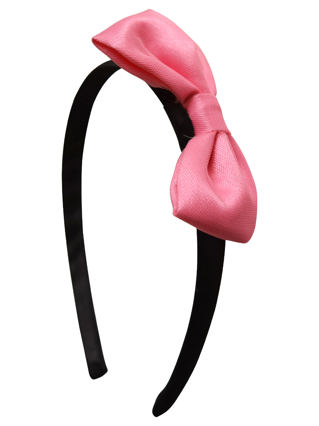 Onion Pink Bow on Black Satin hairband