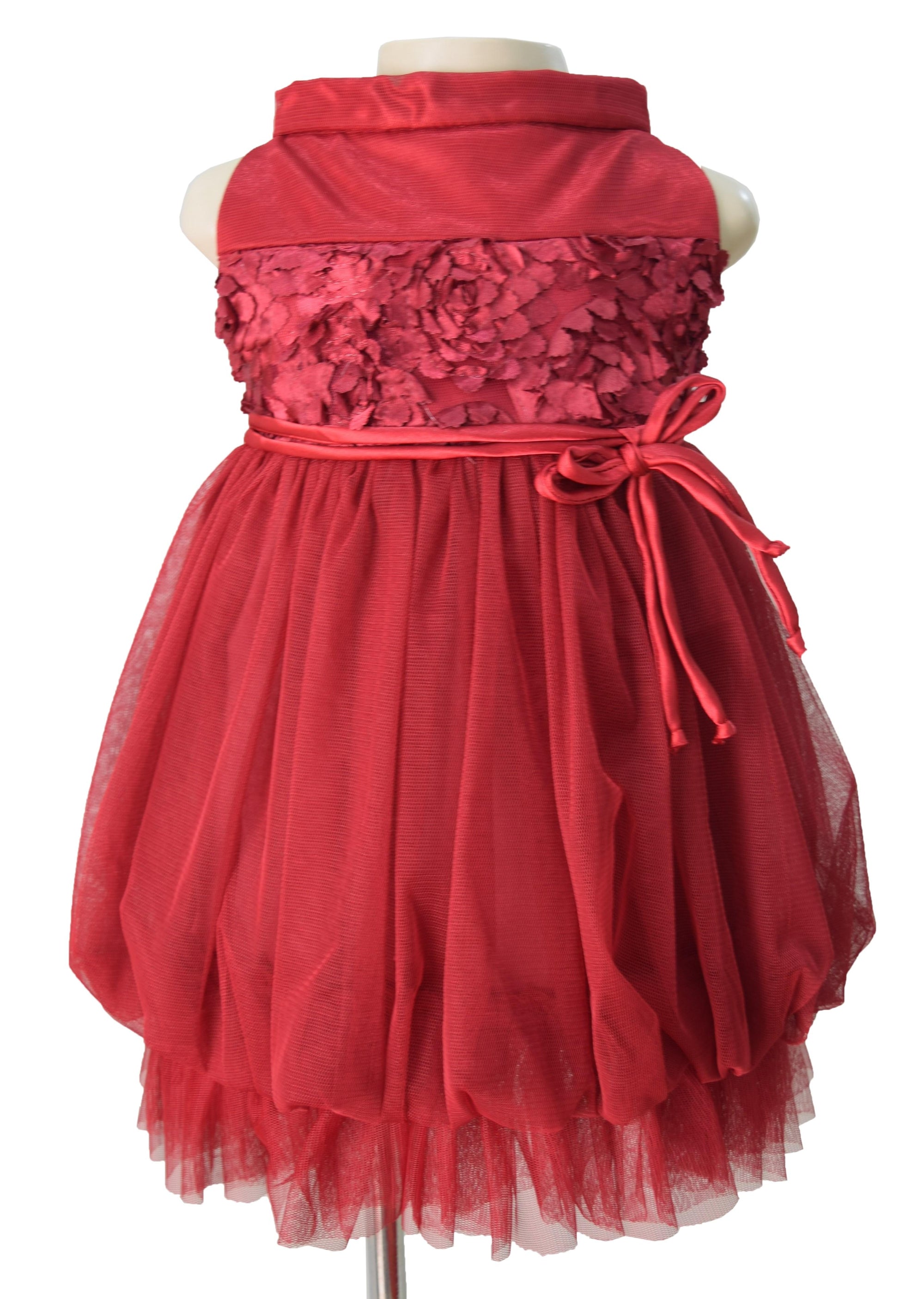 Faye Maroon Rosette Party Dress