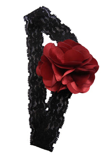 Maroon flower on Black Lace Hair Band for Kids