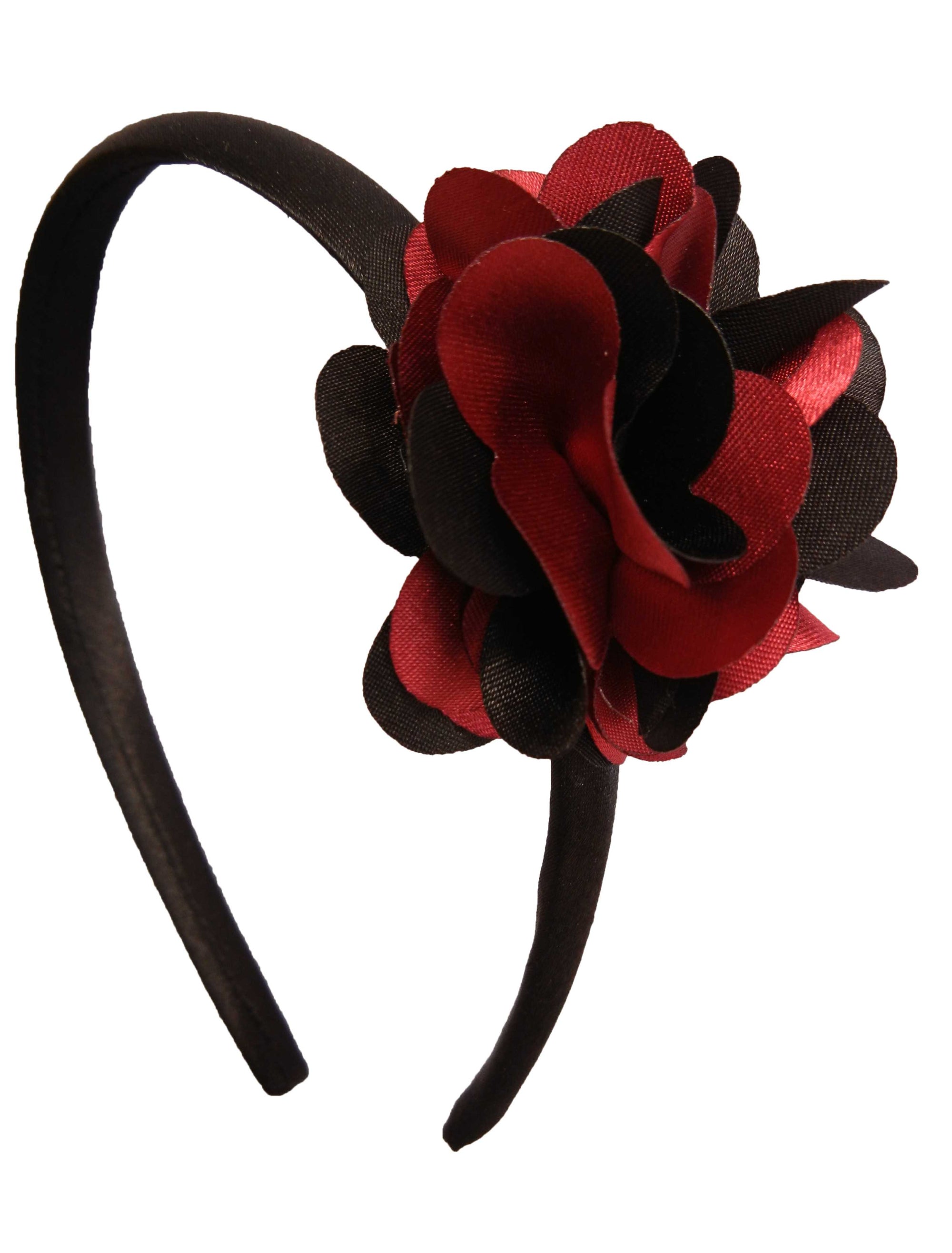 Maroon & Blk flower on Black Satin hair bands for girls