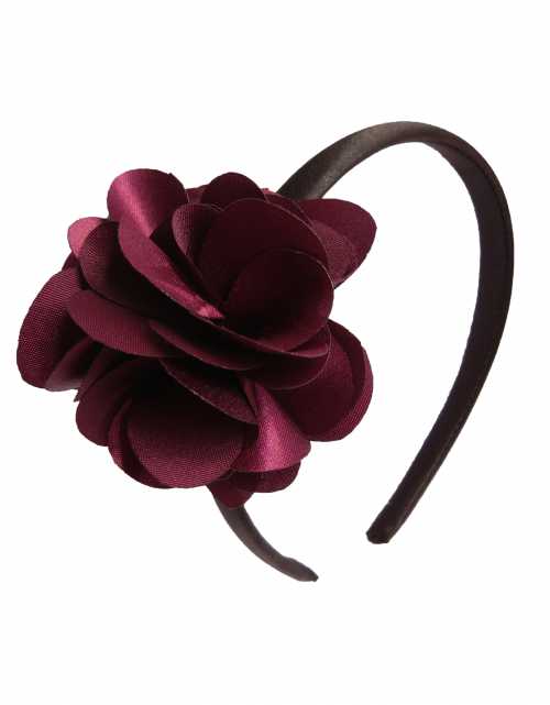 Plum flower on Black Satin hair bands for girls