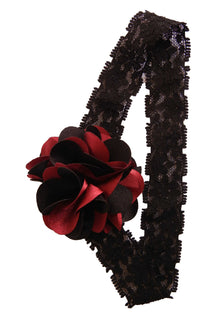 Black & Maroon flower on Black Lace Hair Band for Kids