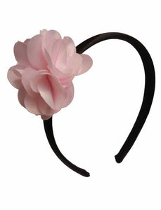 Pink flower on Black satin hair bands for girls