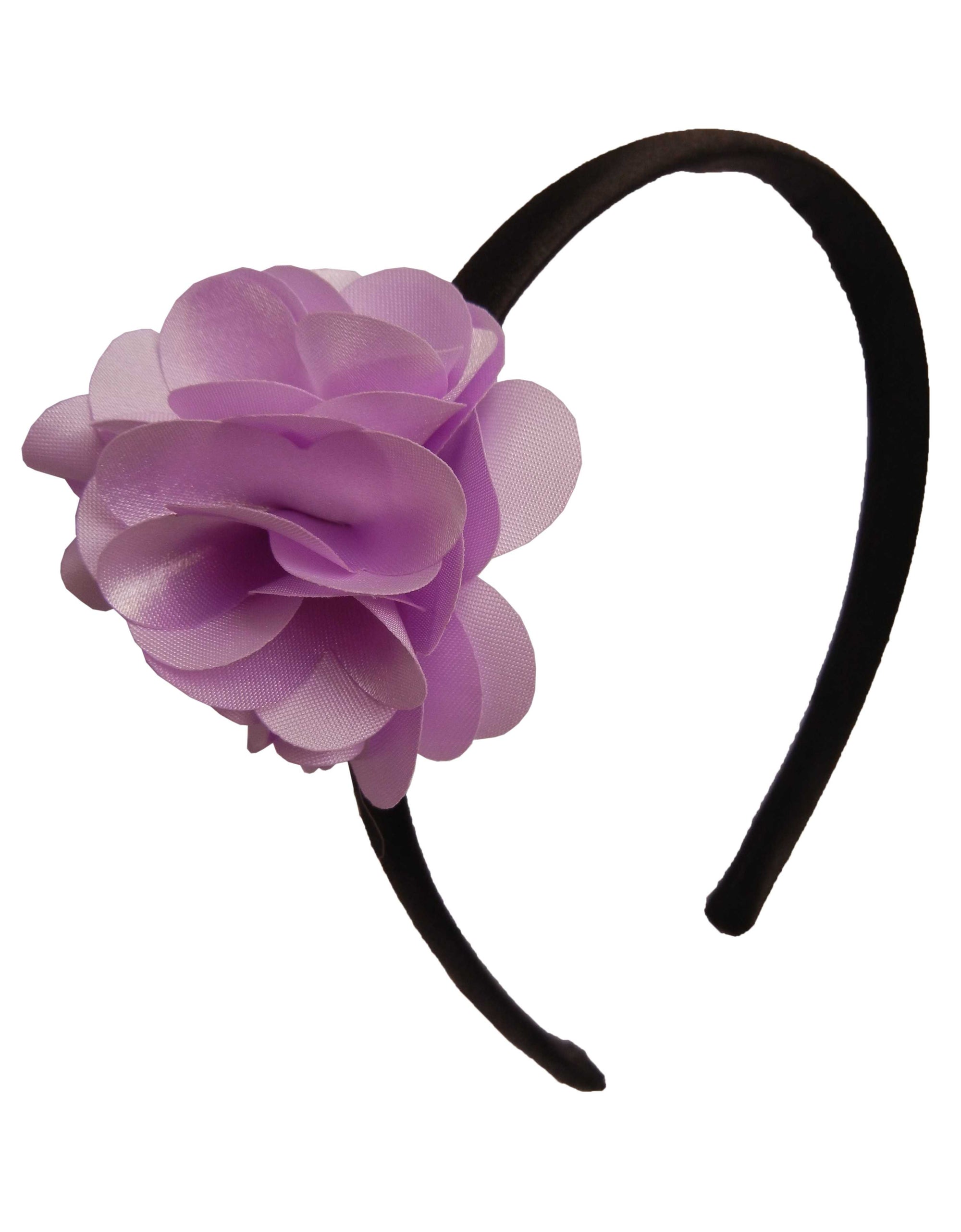 Lilac flower on Black satin hair bands for girls