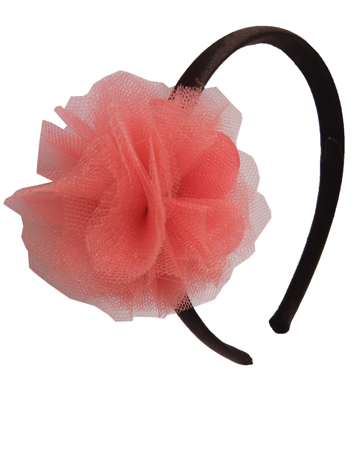 Coral Net flower on Black Satin Hair Band for Kids