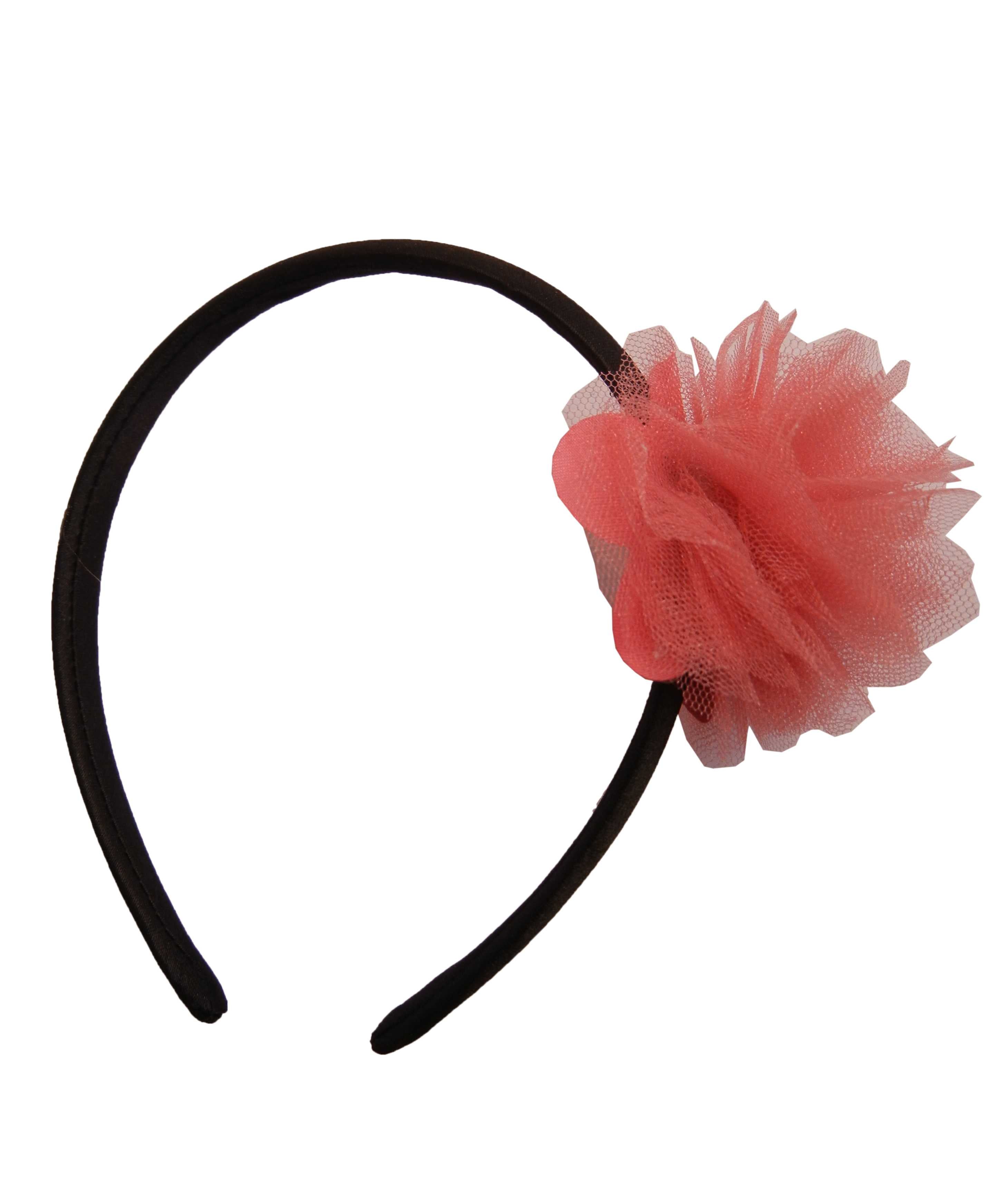Coral Net flower on Black Satin hair bands for girls