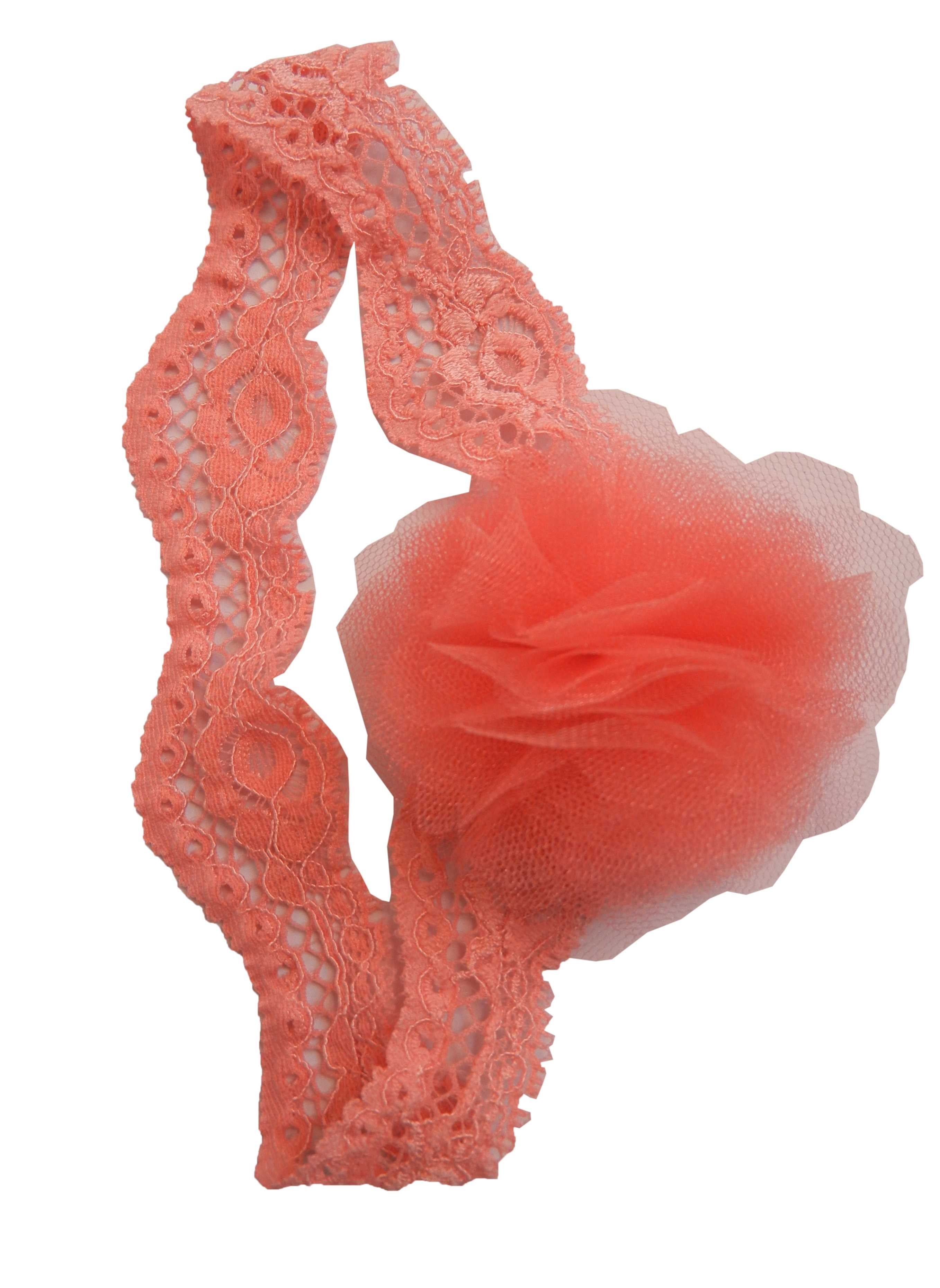 Coral Net flower on  Coral Lace hair bands for girls