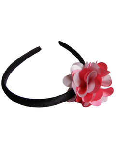 Onpink&pink flower on Blk Stn hair bands for girls