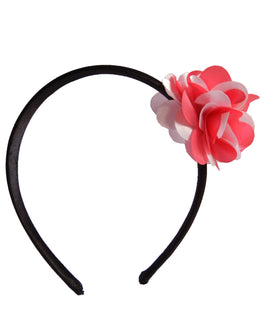 Onpink&pink flower on Blk Stn Hair Band for Kids