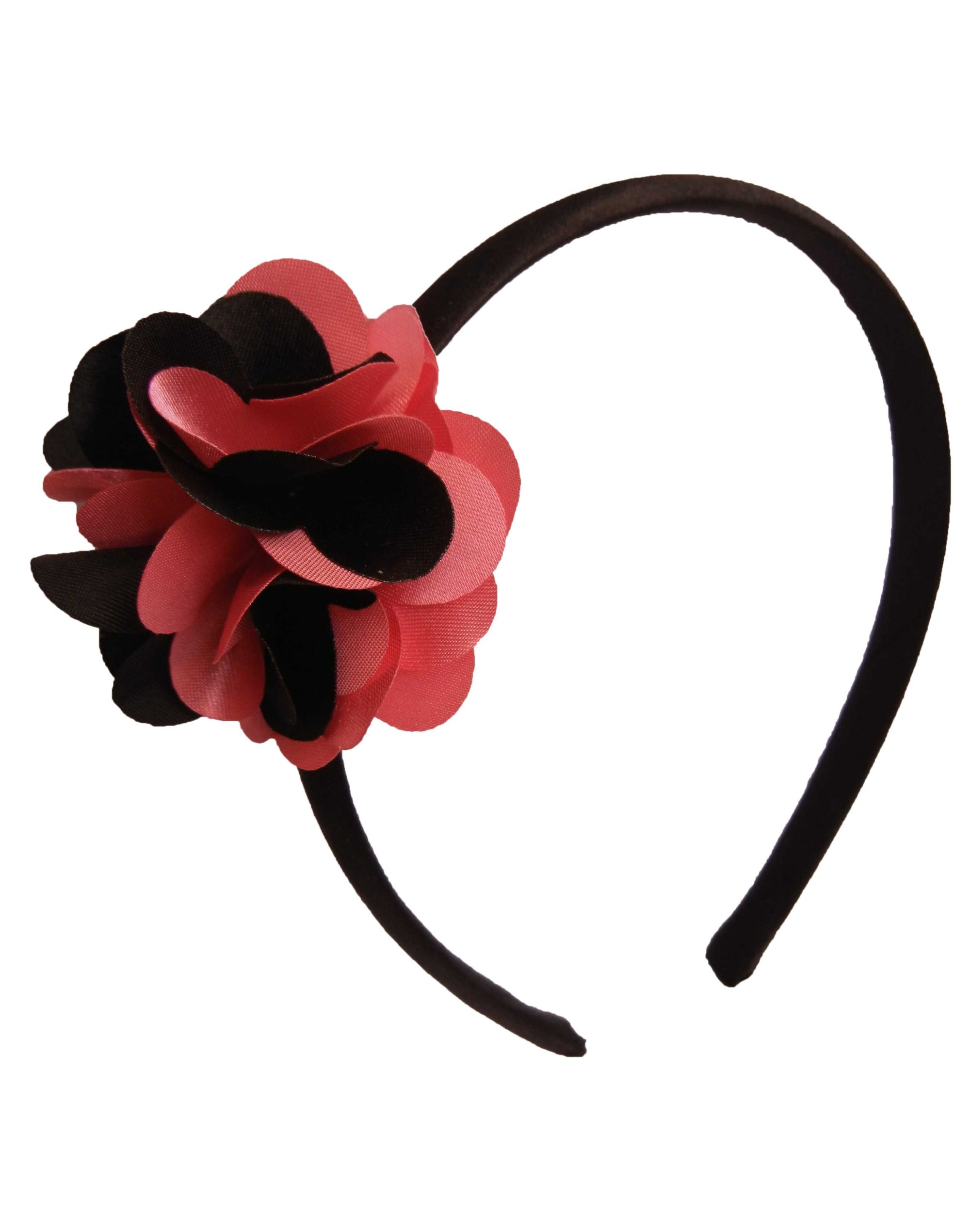 Black & Onpink flower on Blk Satin hair bands for girls
