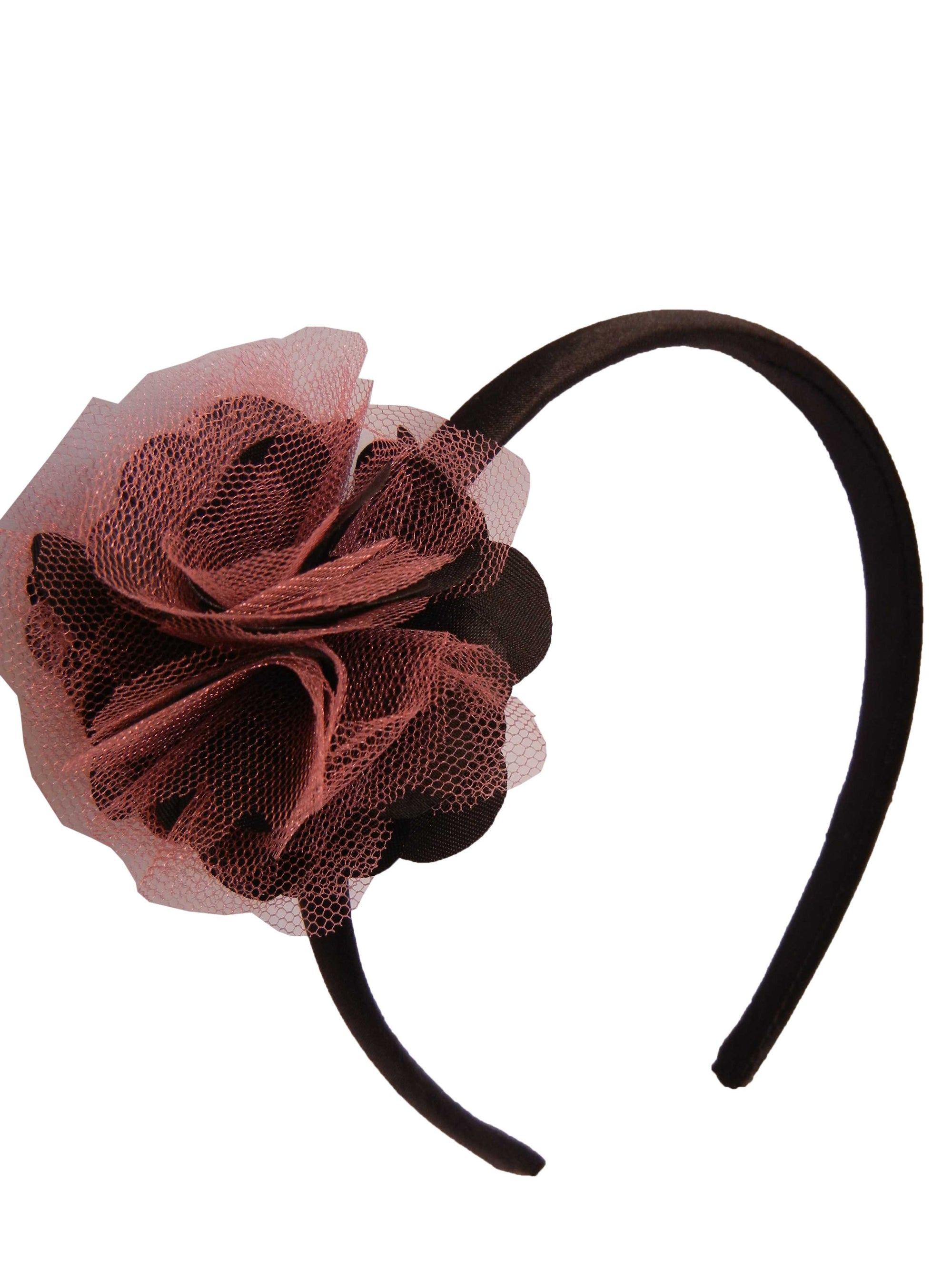 Black & Onpink Net flower on Blk Satin Hair Band for Kids