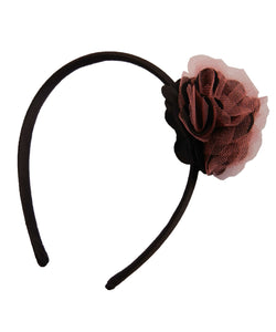 Black & Onpink Net flower on Blk Satin hair bands for girls