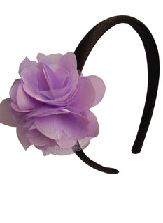 Lilac s&n flower on Blk Satin hair bands for girls