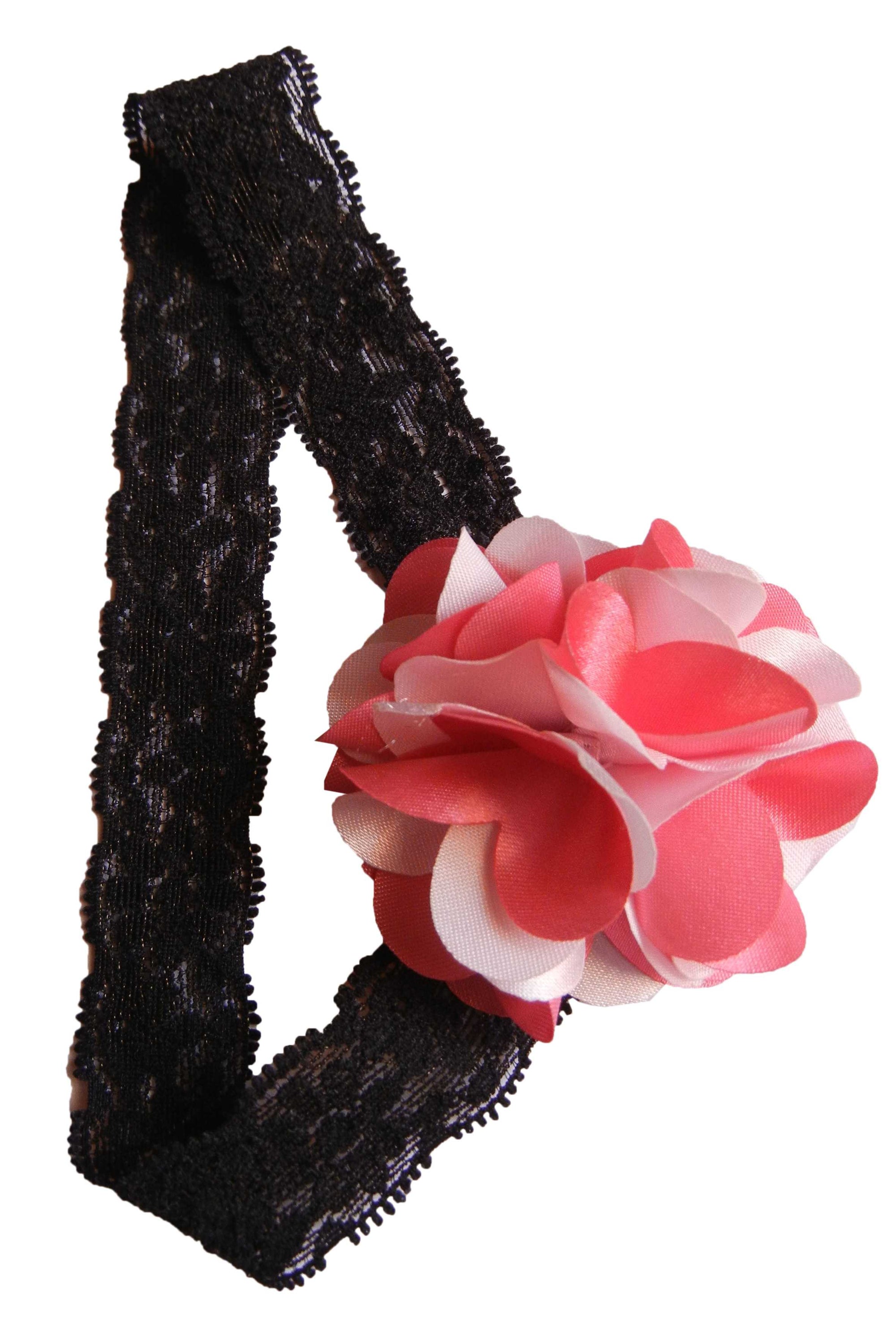 Onpink&pink flower on Blk Lace Hair Band for Kids