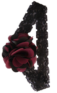 Burgundy & Blk flwr on  Blk Lace Hair Band for Kids