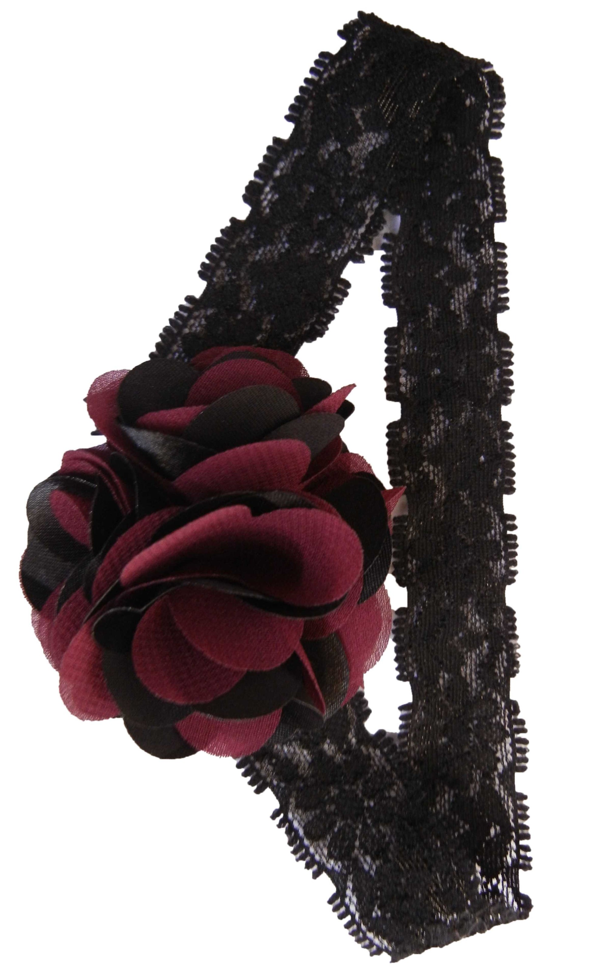 Burgundy & Blk flwr on  Blk Lace Hair Band for Kids
