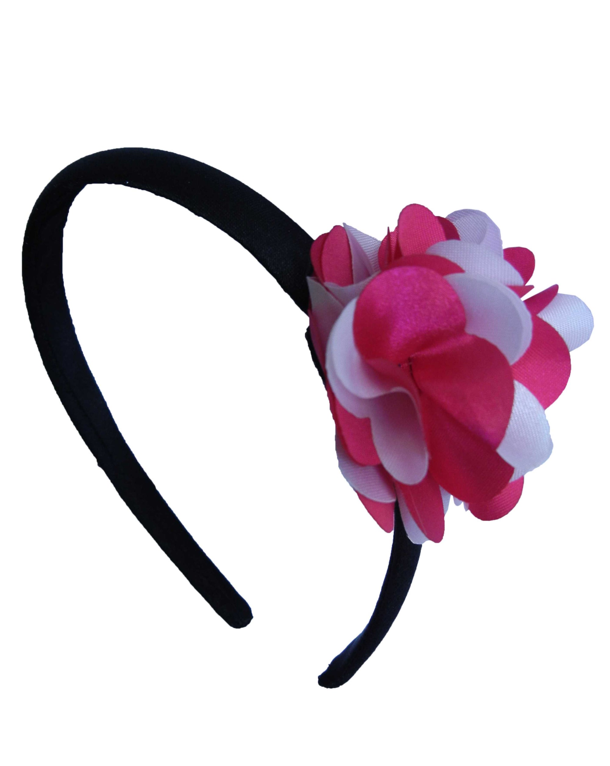 Fuchsia & Pink flwr on Blk Satin Hair Band for Kids