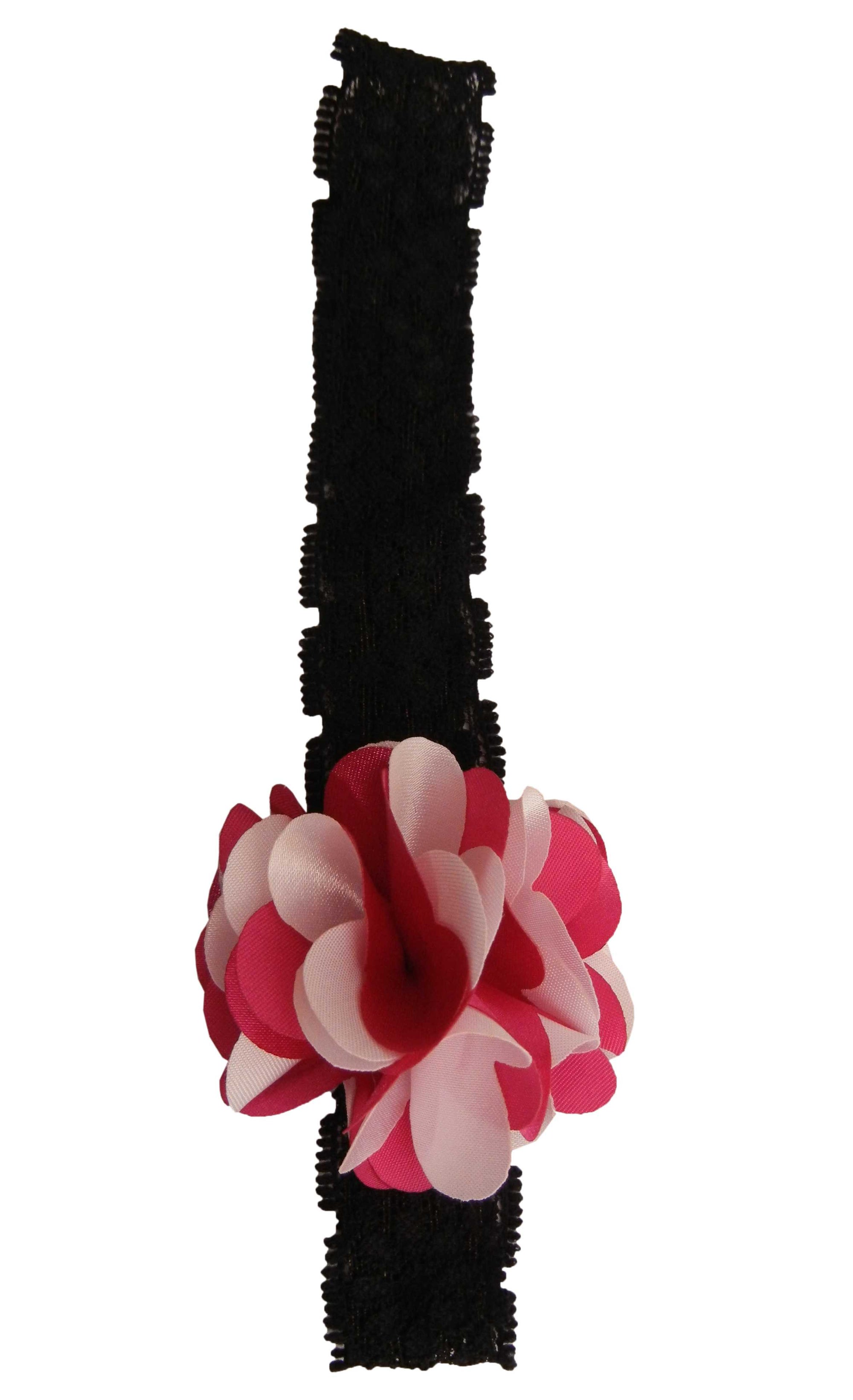 Fuchsia & Pink flwr on Blk Lace hair bands for girls