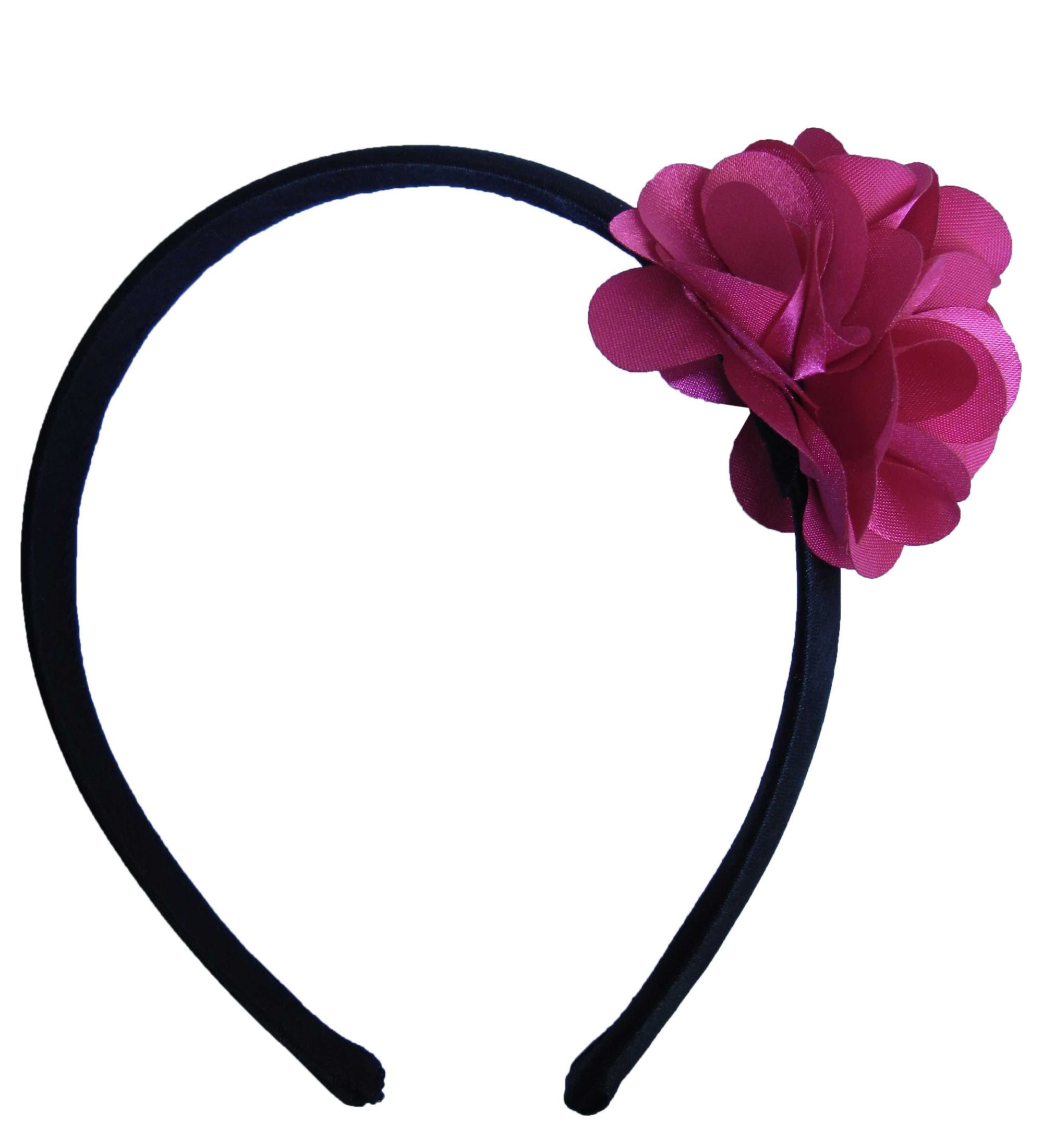 Fuchsia Flower on Blk Satin hair bands for girls