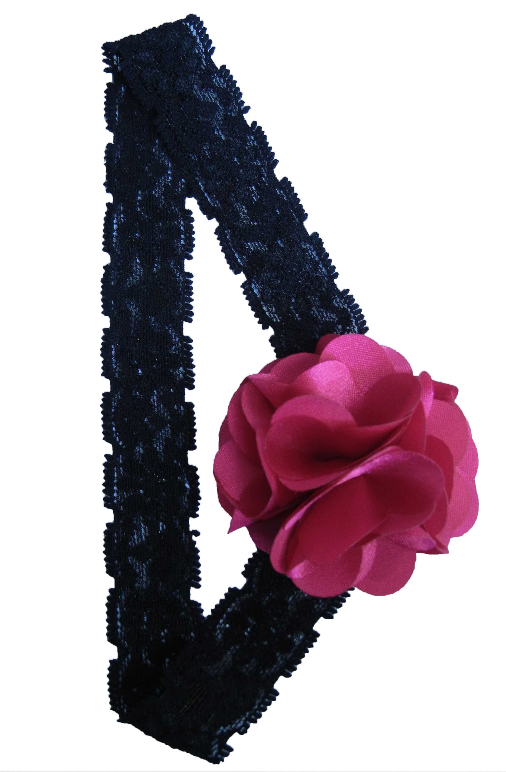 Fuchsia Flower on Blk Lace hair bands for girls