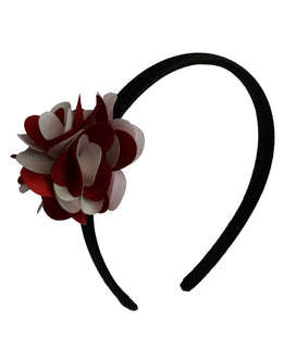 Maroon&Ivory flower on Blk Satin Hair Band for Kids