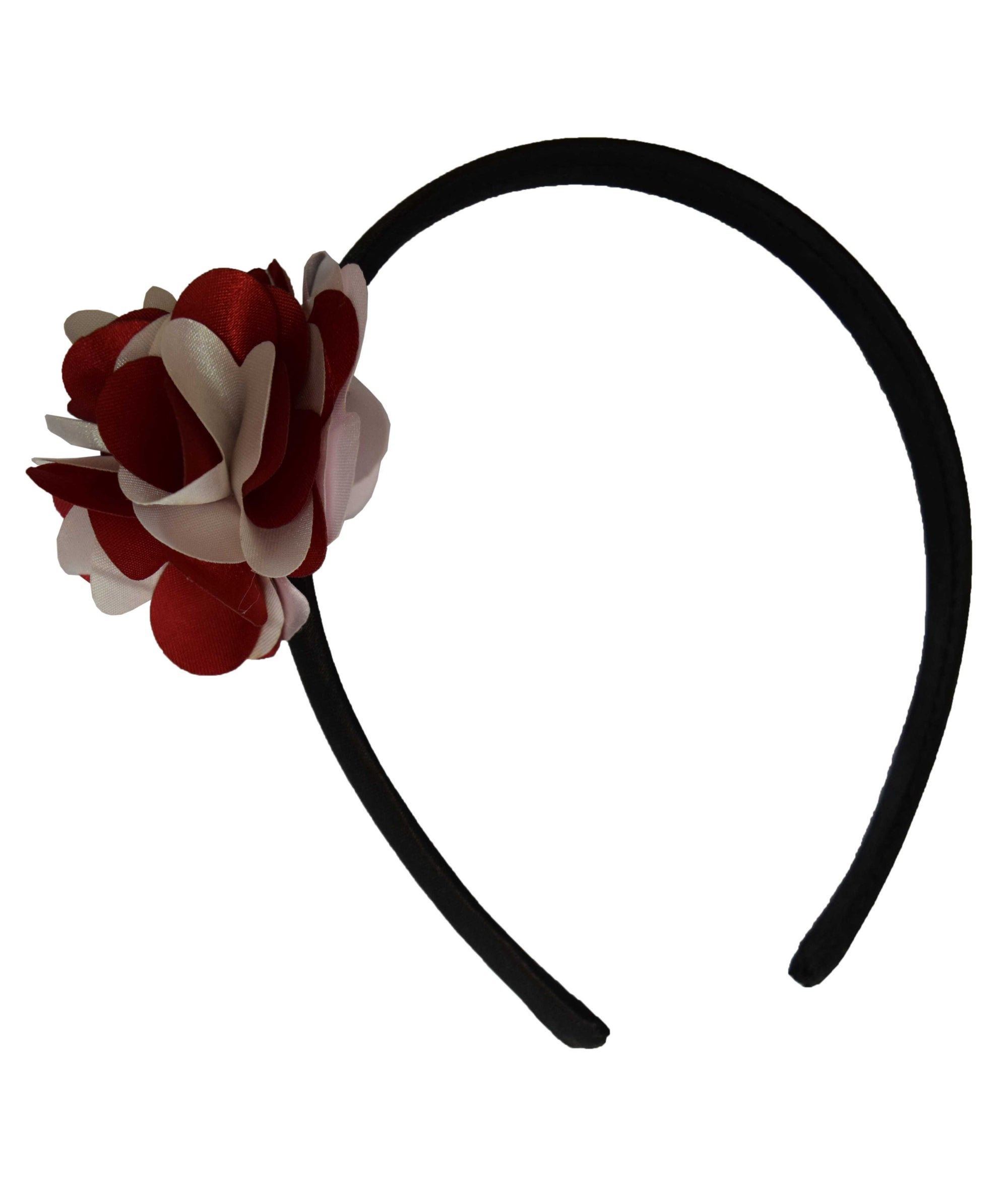 Maroon&Ivory flower on Blk Satin hair bands for girls